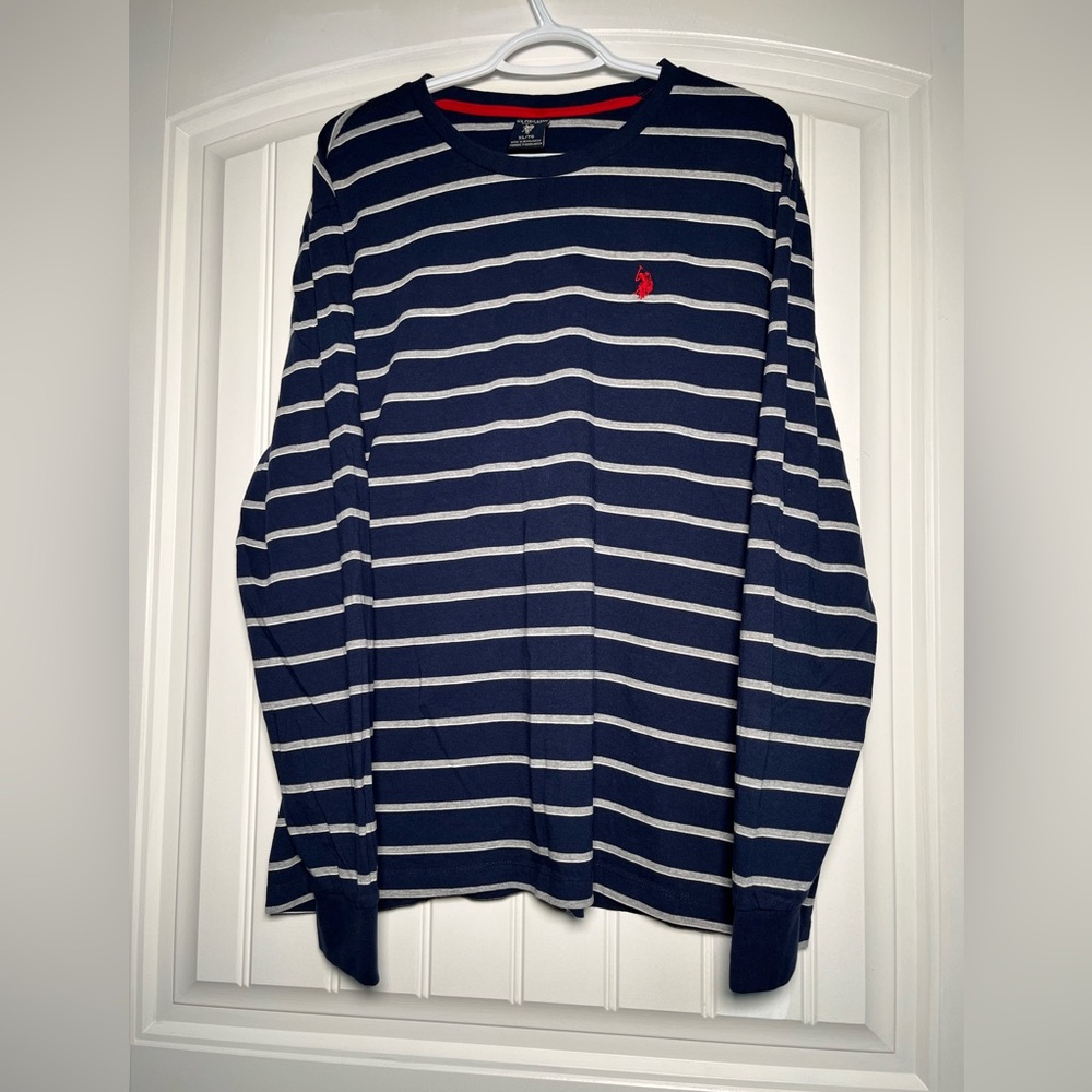 U.S. Polo Assn. Navy and White Striped Long Sleeve Tee